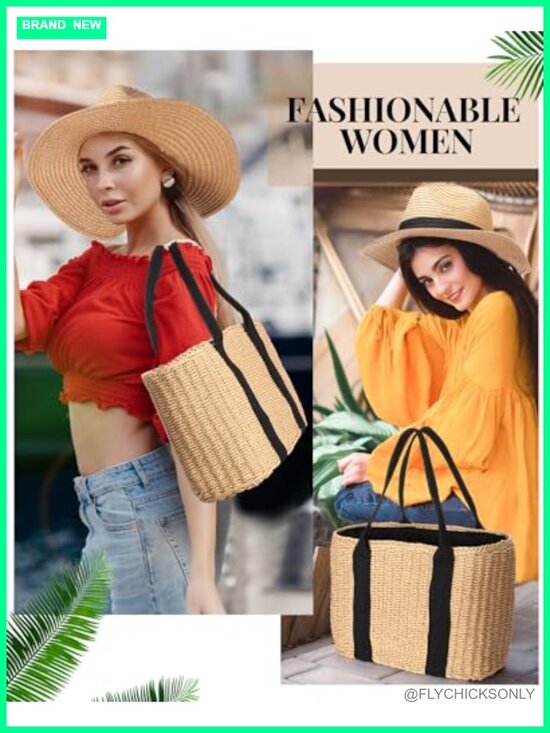 Woven Rattan Bag Sun Hat Tassel Earrings Set Summer Beach Vacation Boho main image 5